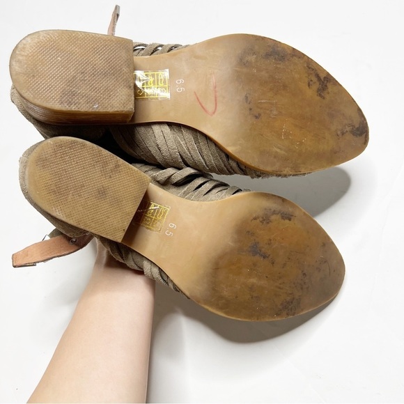 Jeffrey Campbell Block Heel Leather Strappy Ankle Boots Suede Taupe - Picture 3 of 8